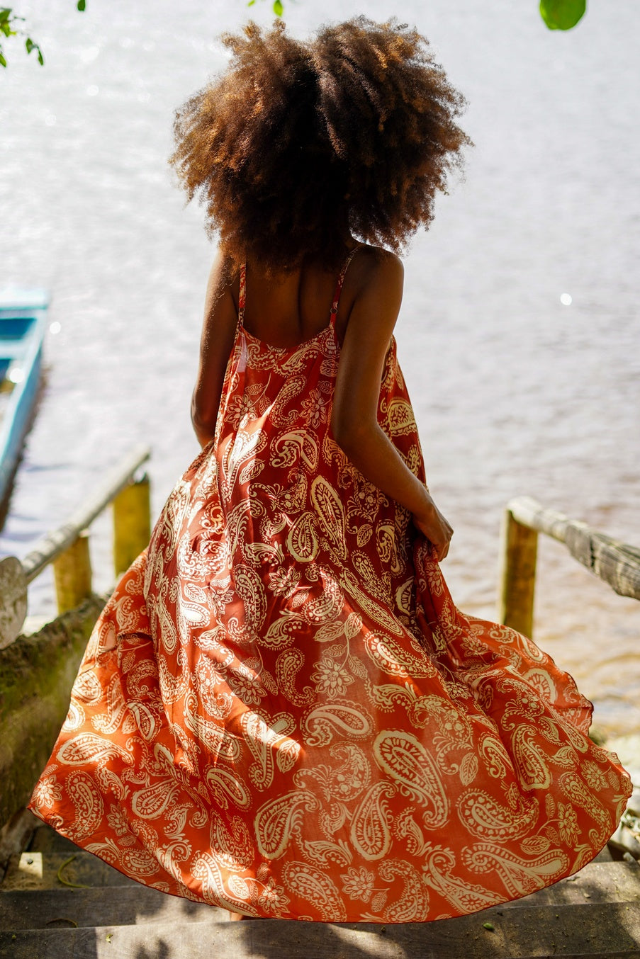 Yacamim D3 Paisley Ombre Brown Long Dress