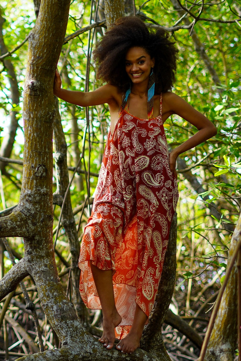 Yacamim D3 Paisley Ombre Brown Long Dress