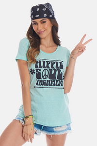 Yacamim B20 Hippie Soul Print Basic Blouse - Aqua Green
