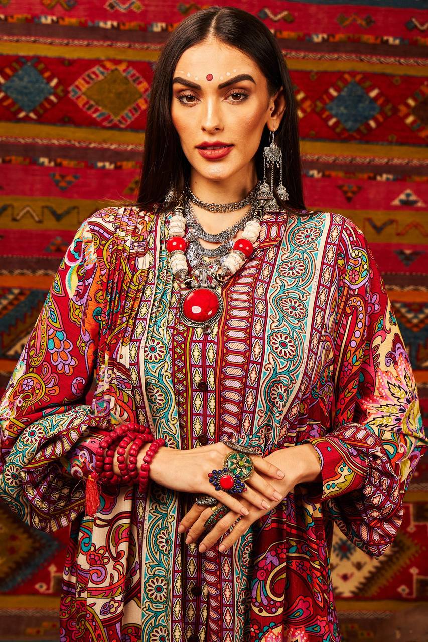 Yacamim Long Shirt with Puffy Sleeves and Paisley Print