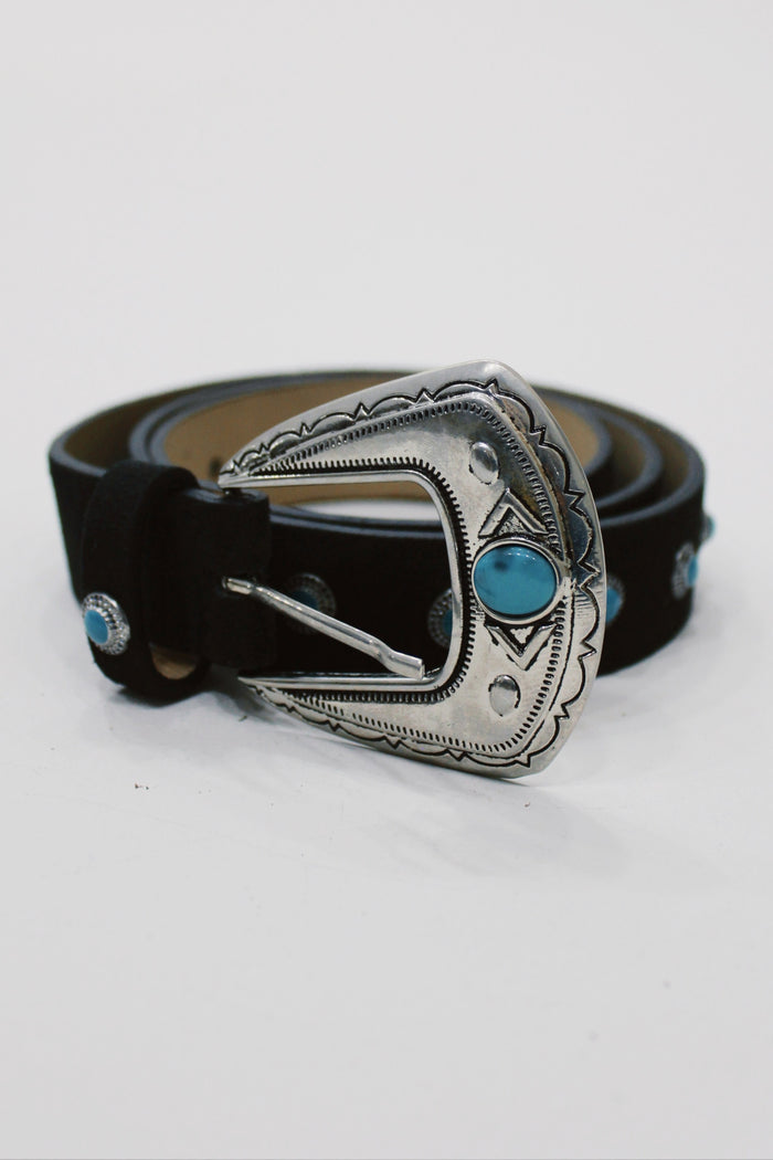 Black Leather Belt with Metal Buckle Yacamim #675