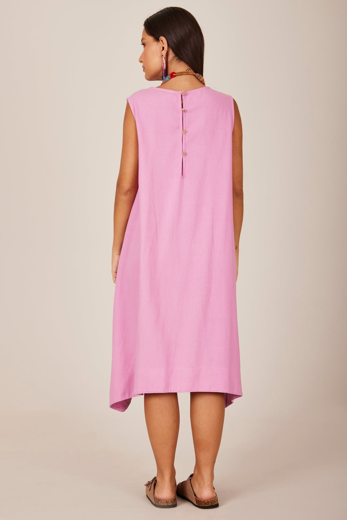 Yacamim C8 Lilac Sleeveless Linen Mini Dress Plain