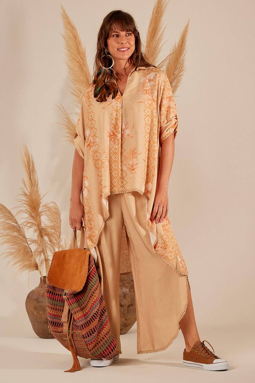 Yacamim Dark Beige Palazzo Pants with Side Slits A4