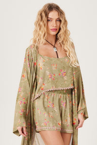 Yacamim Olive Green Printed Cropped Top and Shorts Set A6