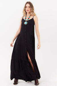 Yacamim Black Long Dress with Adjustable Straps C2