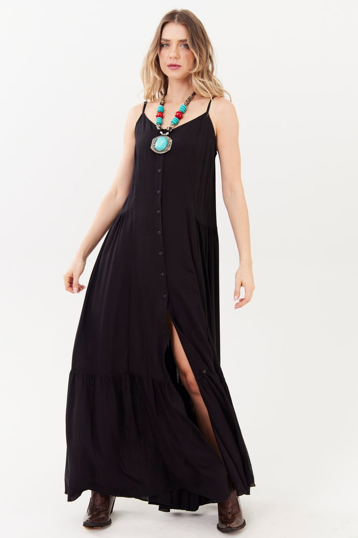 Yacamim Black Long Dress with Adjustable Straps C2