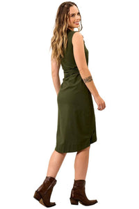 Yacamim Dark Green Sleeveless Dress with Side Flaps C15