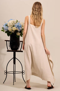 Yacamim Striped Beige Linen Midi Dress