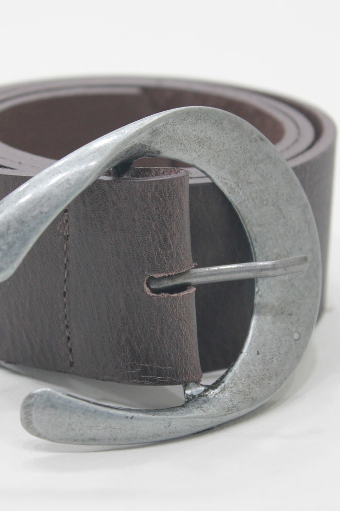 Yacamim Smooth Brown Leather Belt with Metallic Buckle #672