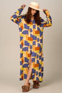 Yacamim P4 Long Loose Geometric Print Chemise
