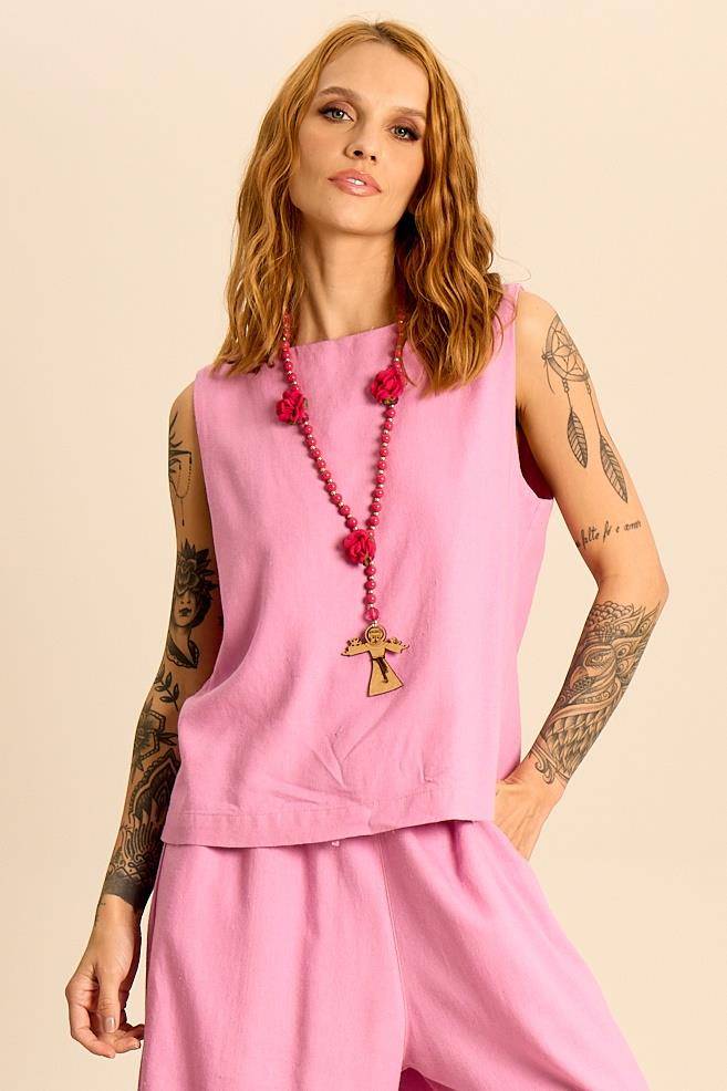 Yacamim A36 Classic Pink Linen Tank Top