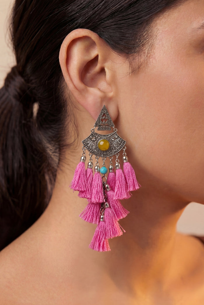 Handmade Beaded Pink Yacamim Earrings #854