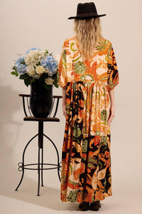 Yacamim Orange Patchwork 3/4 Sleeve Midi Dress D16