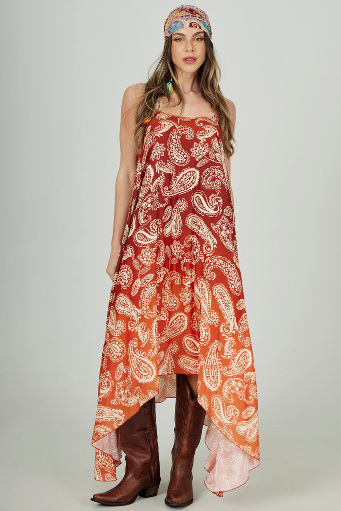 Yacamim D3 Paisley Ombre Brown Long Dress