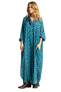 Yacamim Blue Printed Long Shirt with Pockets