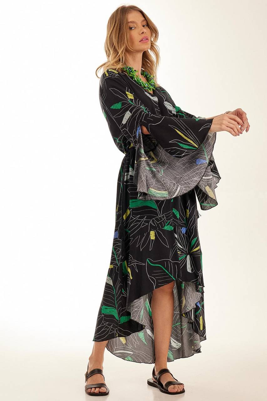 Yacamim Black Printed Long Sleeve Mullet Shirt
