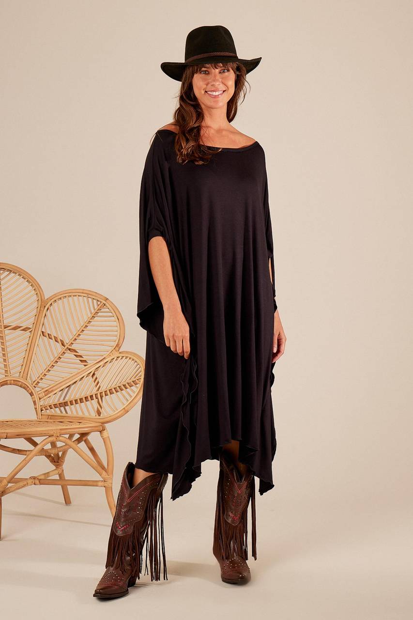 Yacamim Black Off-the-Shoulder Kaftan