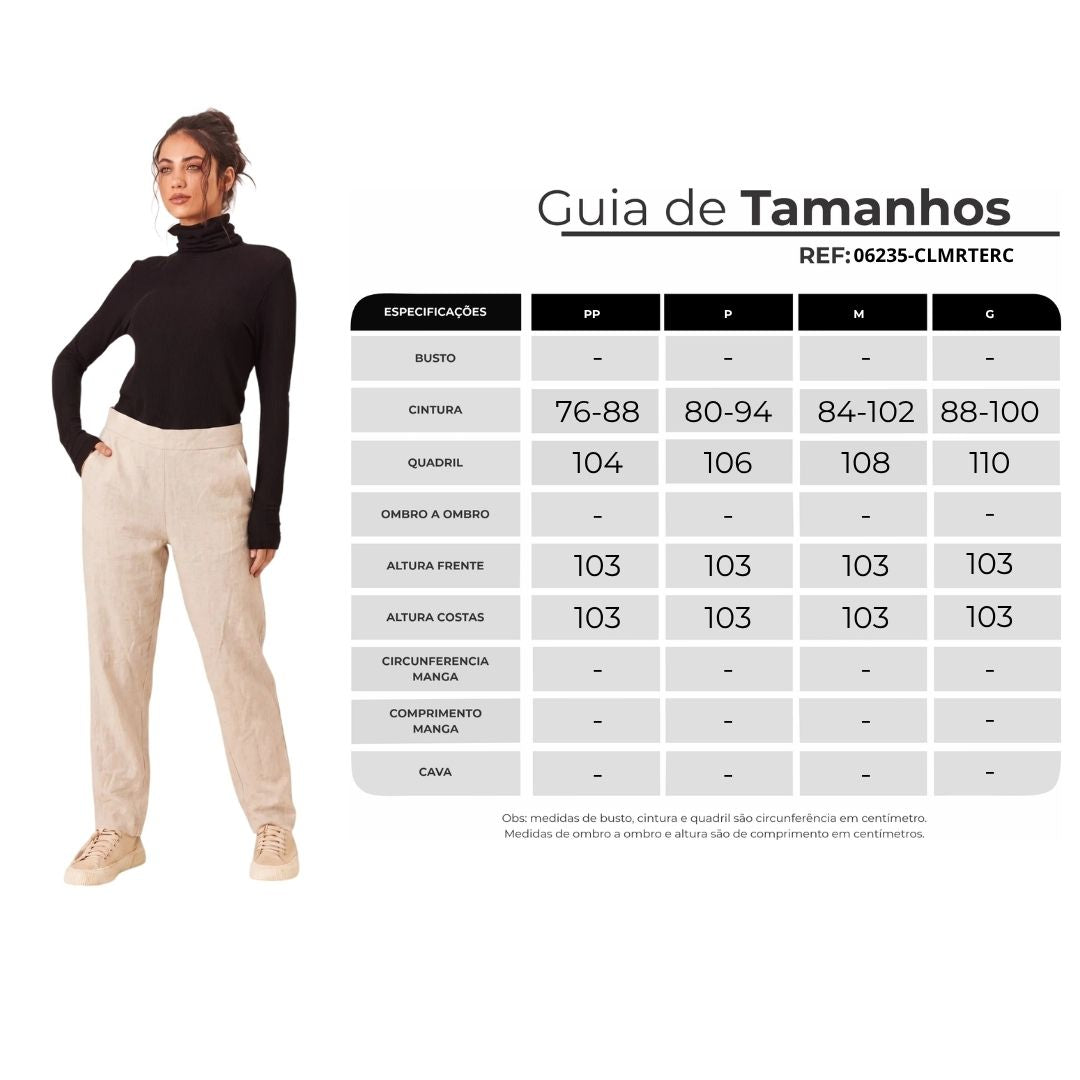 Calça Reta De Viscolinho Com Bolsos Bege Yacamim T5