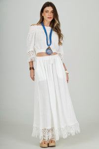 Yacamim Bahêa Collection White Cotton Maxi Skirt Q7