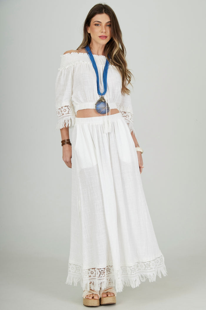 Yacamim Bahêa Collection White Cotton Maxi Skirt Q7