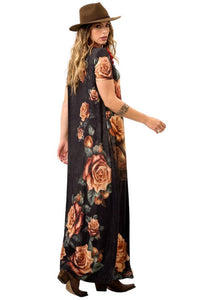 Yacamim Graphite Short Sleeve Long Dress with Guitar Print