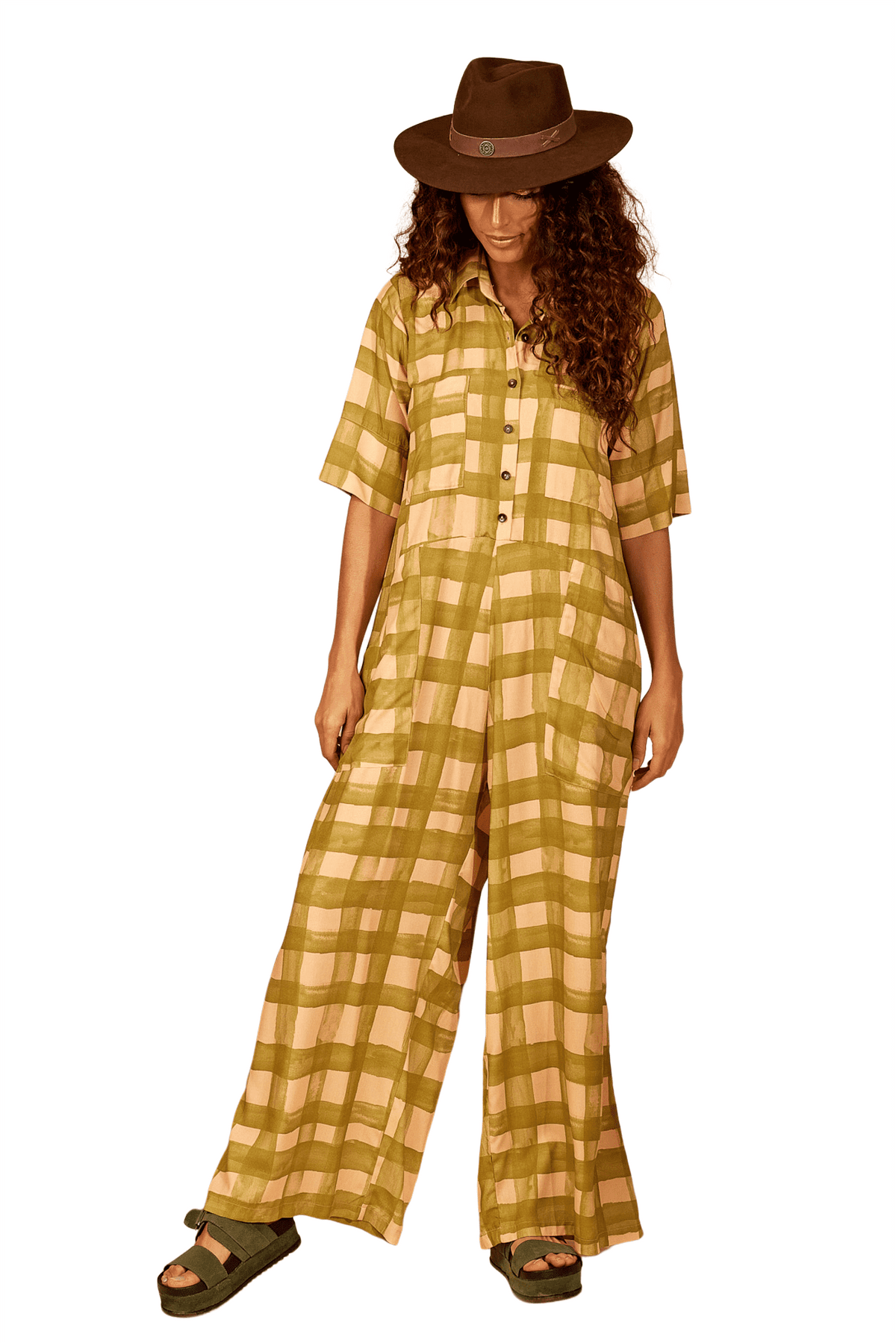 Yacamim Wide Jumpsuit with Short Sleeves and Pockets