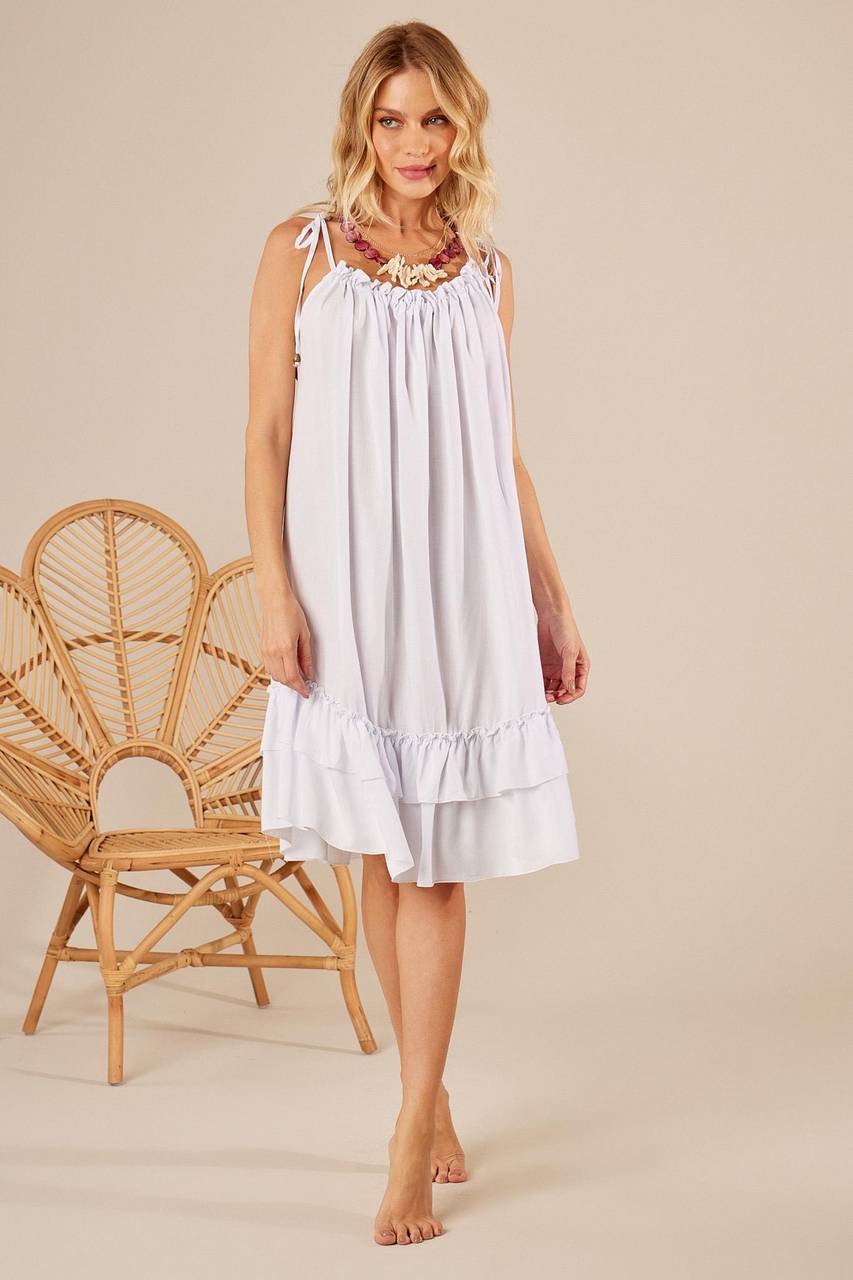 Vestido Curto Com Decote Cortininha Branco Yacamim C9