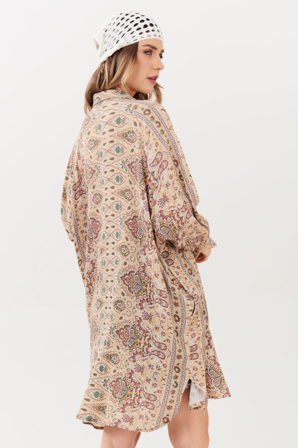 Yacamim L3 Beige Paisley Short Long-Sleeved Chemise