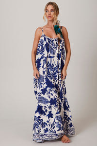 White and Blue Strappy Long Dress Pira Omomba’e Yacamim C31 Collection