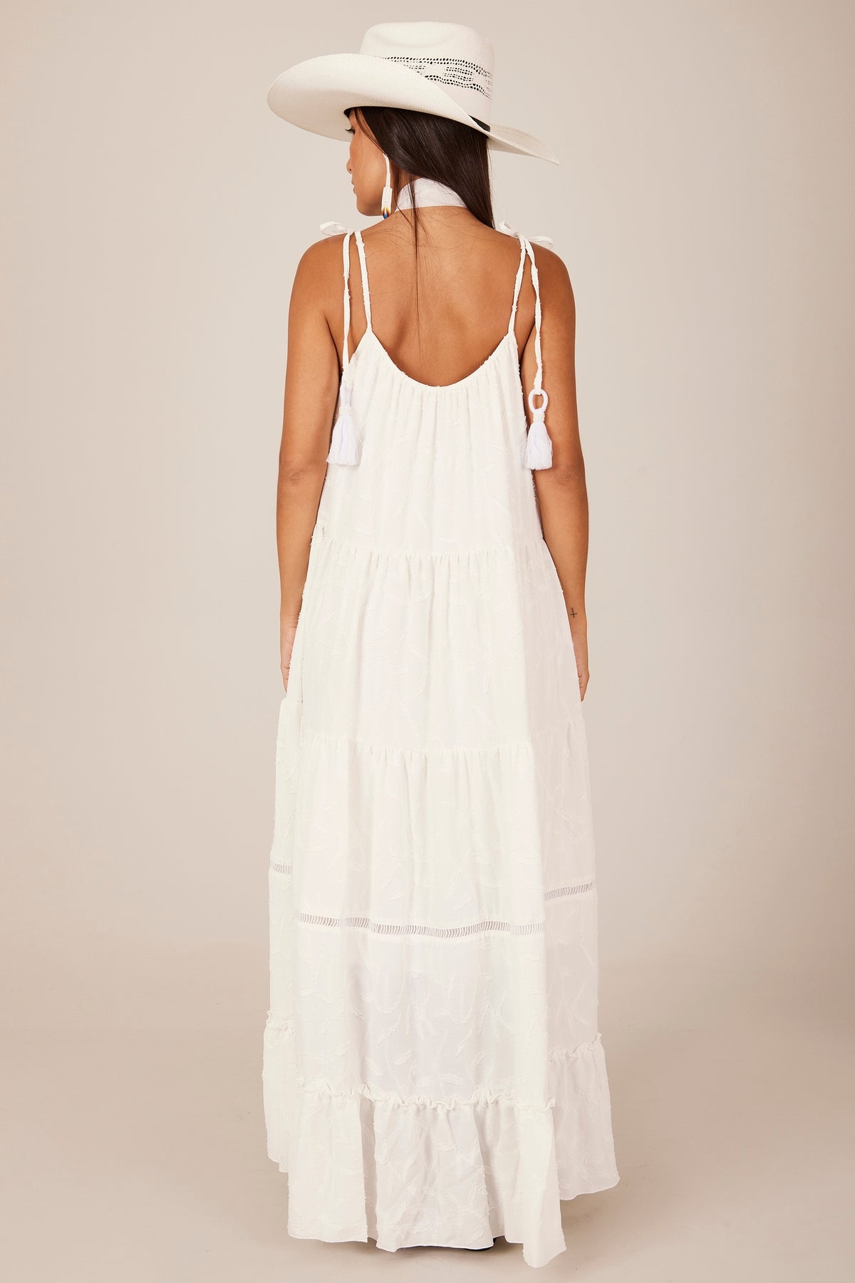 Yacamim C7 White Long Dress with Tie Straps