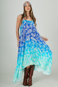 Yacamim E24 Wide Blue Ombre Paisley Long Dress