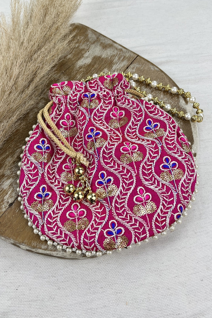 Yacamim Small Pink Embroidered Drawstring Bag #202