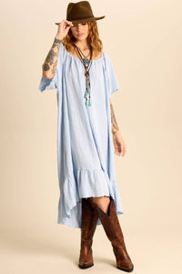 Light Blue Off-the-Shoulder Midi Dress Yacamim E11