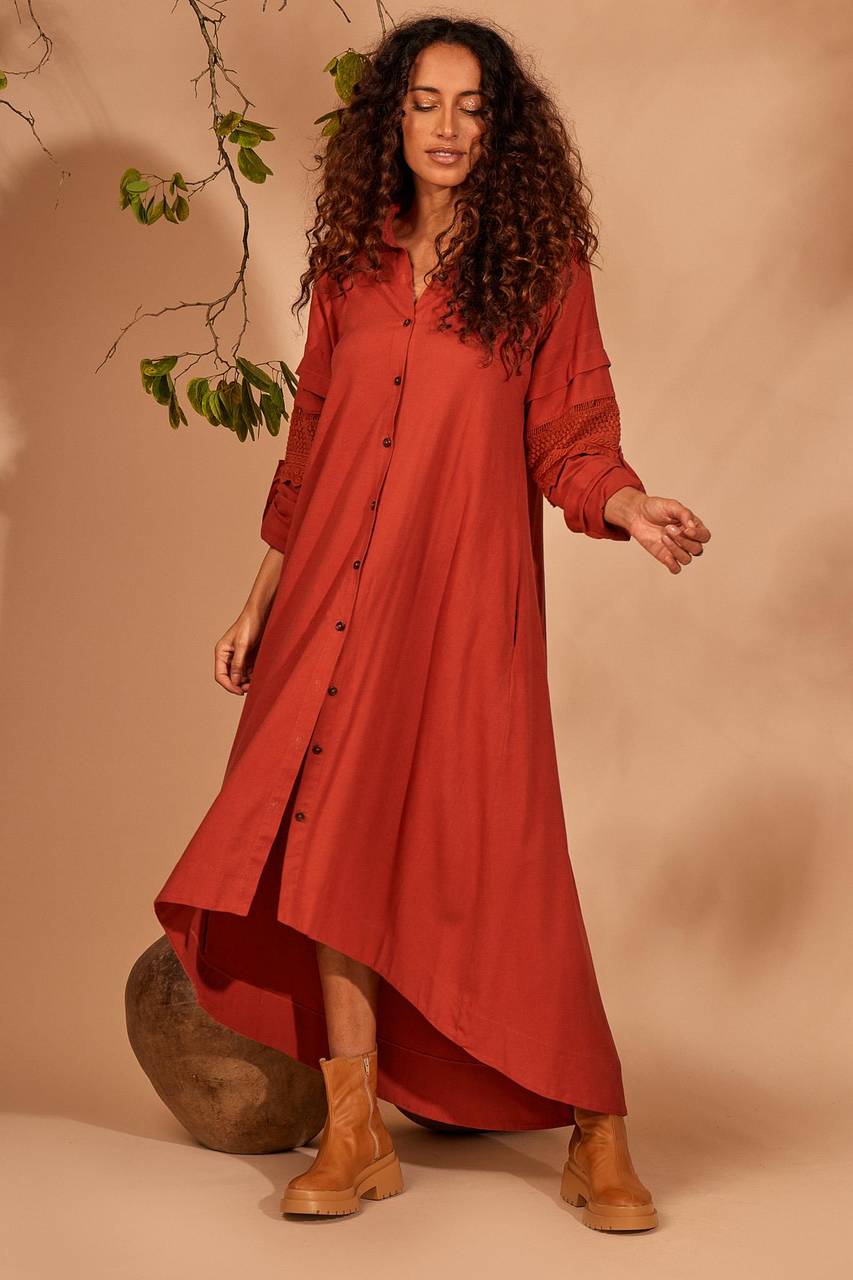 Red Yacamim Mullet Shirt with Lace