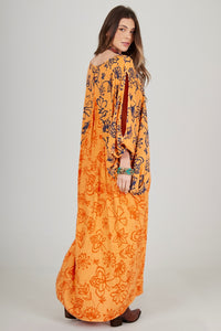 Yacamim C24 Orange Long Dress Lotus Flower Patchwork