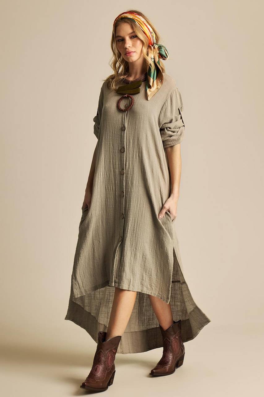 Yacamim C9 Extended Back Midi Dress in Green Tone