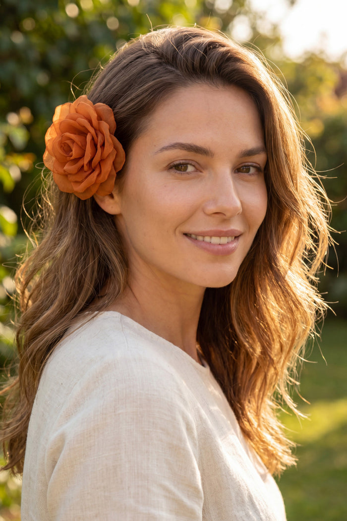 Orange Tulle Flower Hair Clip Yacamim #1032