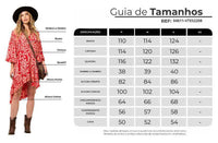 Vestido Curto Assimétrico Com Mangas Bufantes Vermelho Estampado Yacamim