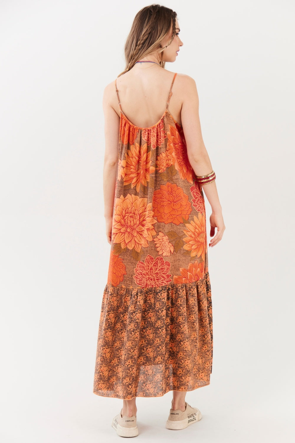 Olinda Midi Dress 100% Cotton Orange Patchwork Yacamim R5