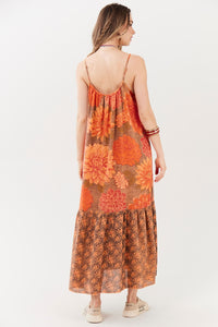 Olinda Midi Dress 100% Cotton Orange Patchwork Yacamim R5