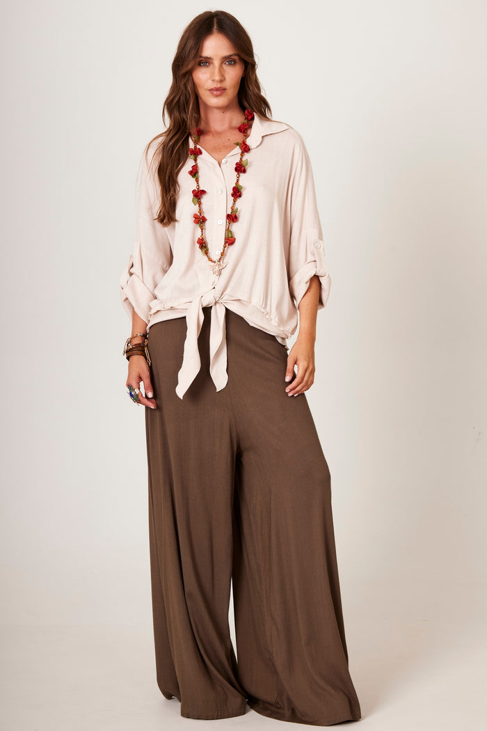 Yacamim I10 Moss Green Plain Palazzo Pants