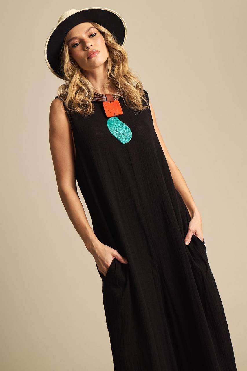 Yacamim Black Sleeveless Wide-Leg Jumpsuit