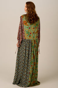 Yacamim C20 Printed Green Flowy Long Dress