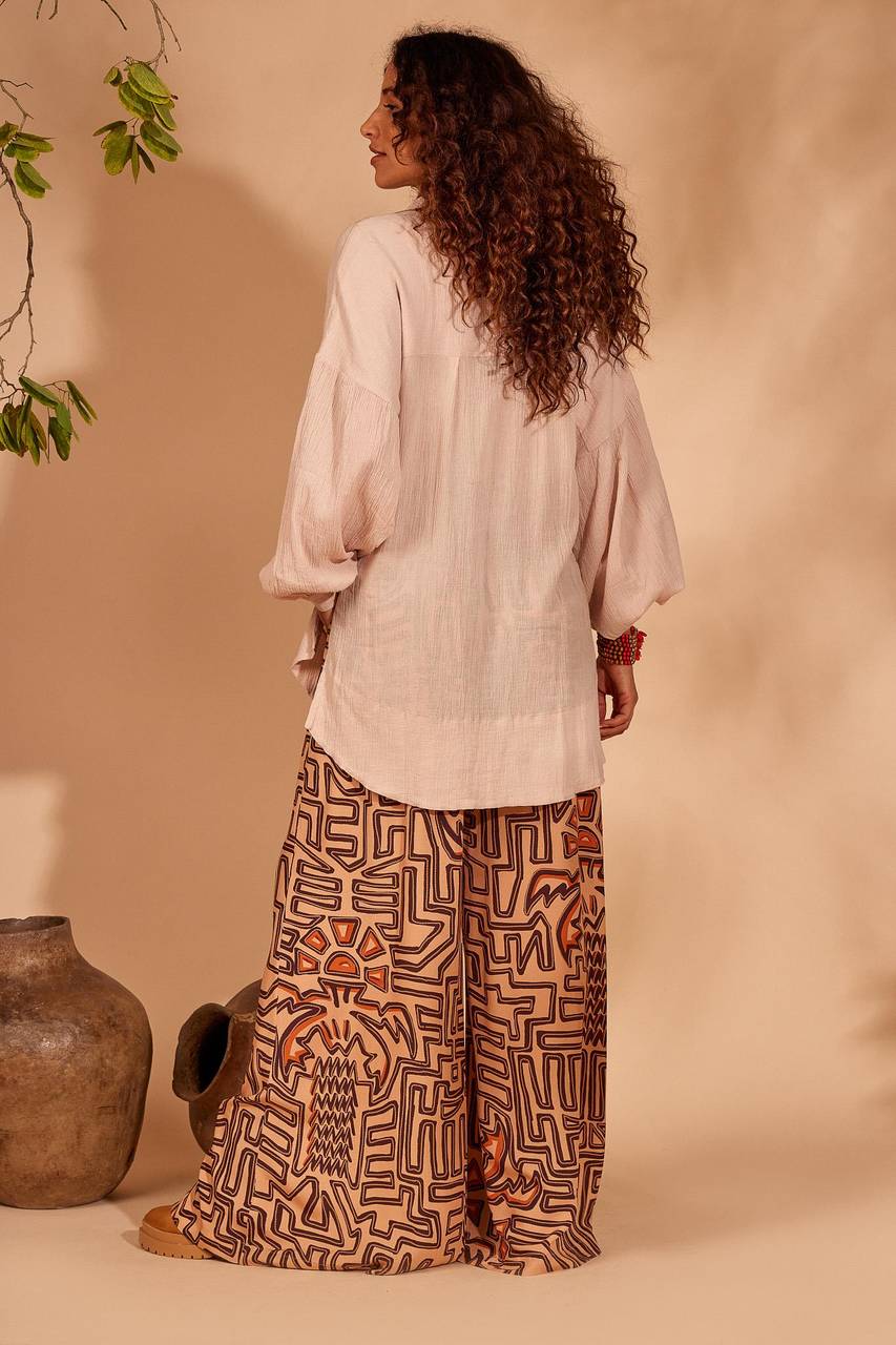 Yacamim Printed Beige Palazzo Pants