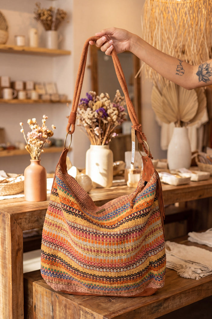 Large Colorful Loom Bag Orange Rope Yacamim