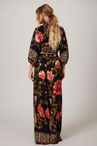 Yacamim A33 Black Printed Wide-Leg Pants with Pockets