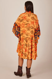 Short Dress with Orange Crochet Details Patchwork Yacamim D13
