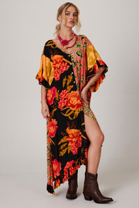 Yacamim J6 Loose Orange Printed Patchwork Kaftan