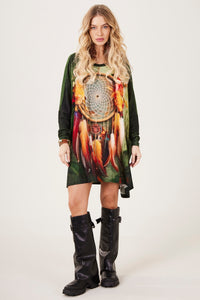 Green Yacamim S4 Dreamcatcher Exclusive Print Flowy Tunic with Stones