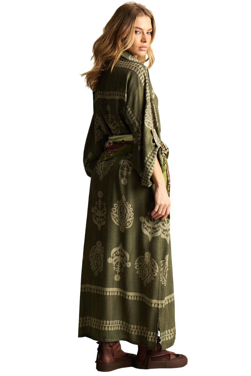 Yacamim N8 Dark Green Printed Long Sleeve Long Shirt